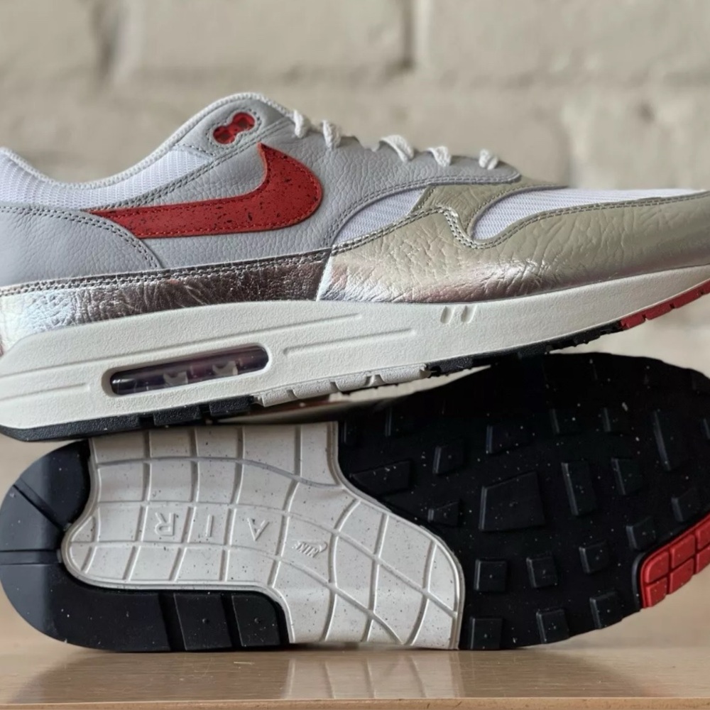 Nike Air Max 1 PRM White • Chile Red • Metallic Silver Sz 8.5 new no box